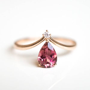 18k gold chevron pink tourmaline ring 14K rose gold diamond tourmaline engagement ring white gold platinum wedding ring anniversary gift