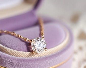 Gold 1 carat Moissanite Solitaire Diamond Necklace 1Ct Moissanite Necklace 925 Sterling Silver 0.5ct Single Floating Diamond Bubble Necklace