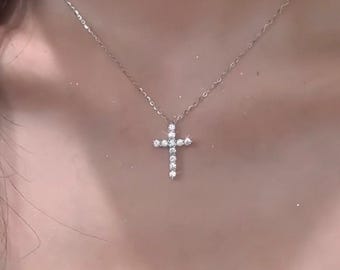 1ct Round Brilliant Moissanite Diamond Holy Cross Faith Necklace Sterling Silver Christian Faith Cross Pendant Necklace Wedding Necklace