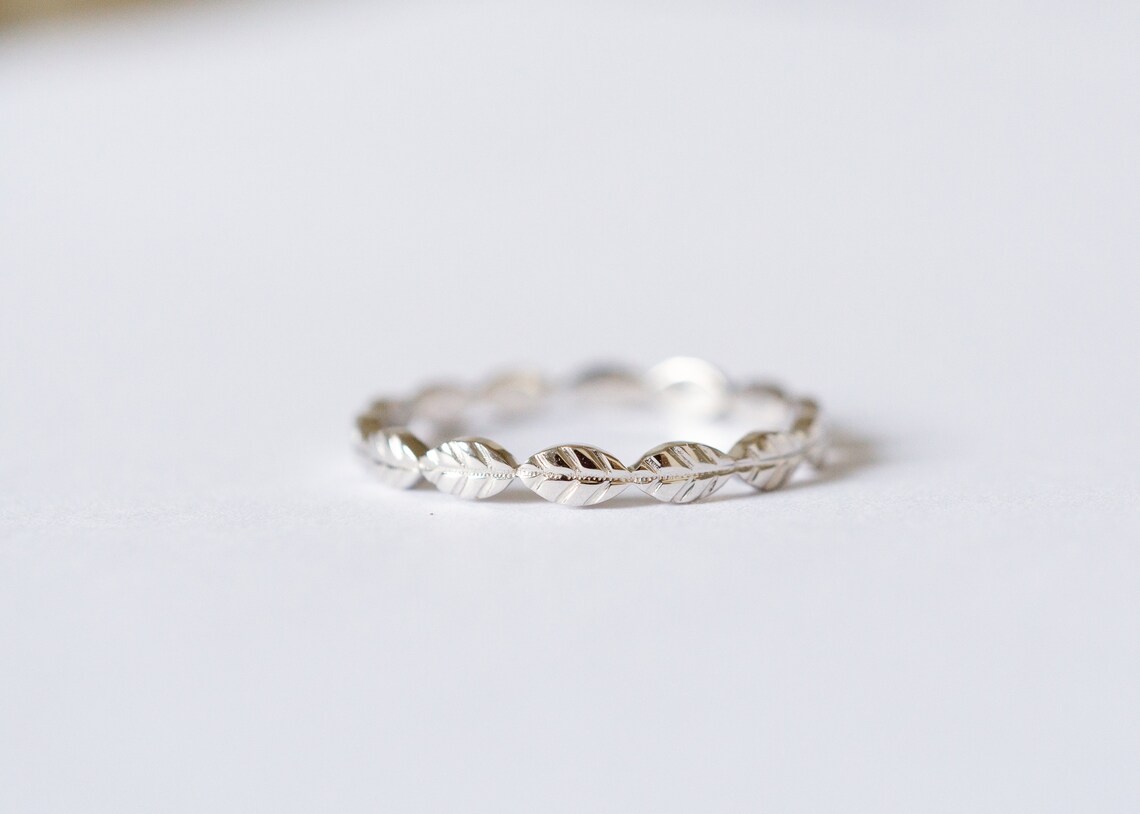 Gold Leaf Wedding Band 18K 14K White Gold Leaf Ring Rose Gold Etsy