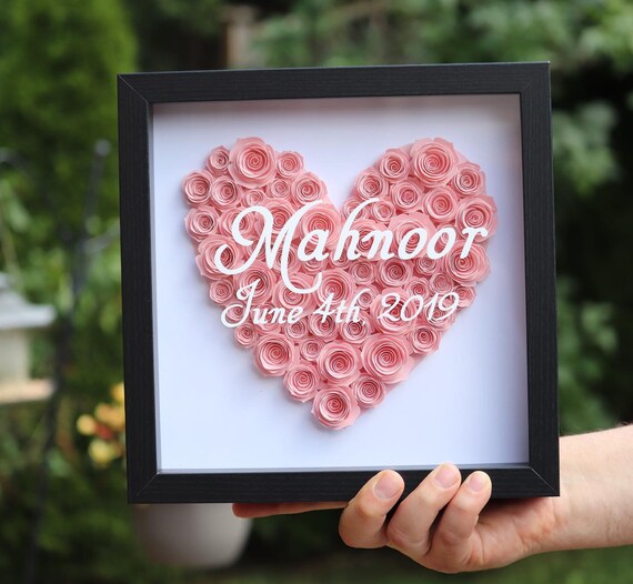 Paper Flower Shadow Box Frame With Heart Anniversary Gift Etsy