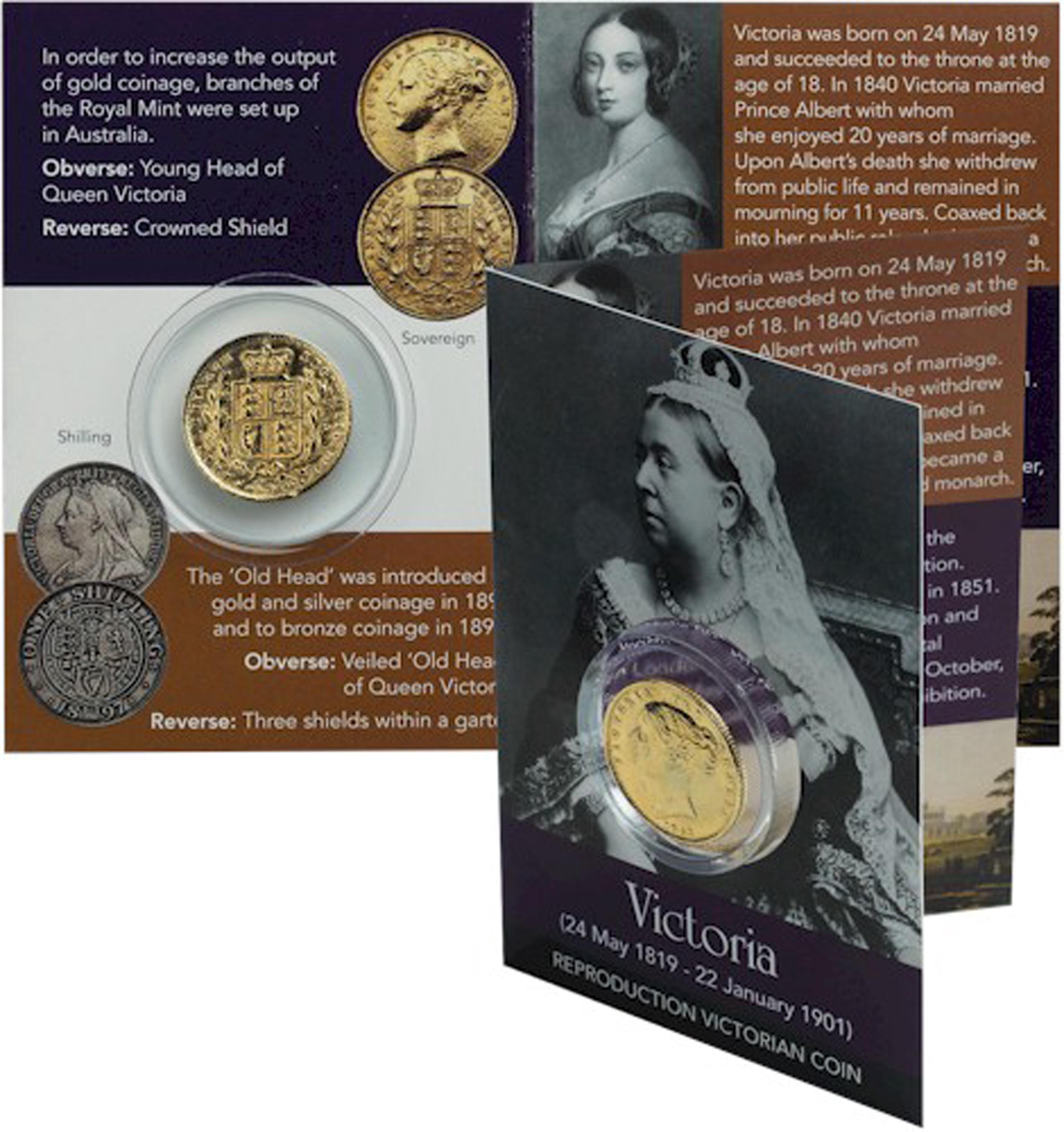 1853 REPRODUCTION Victoria Gold Plated Sovereign in Information