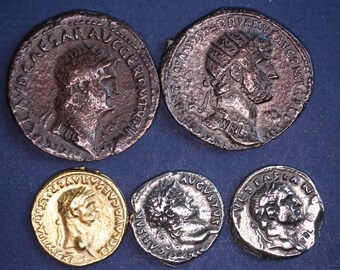 5 REPRODUCTION Roman coins, AS, Dupondius, Aureus, Denarius, Nice group [5MRC]