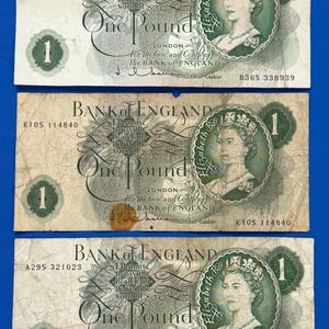 3x 1963 Bank of England One pound 1 pound Hollom banknotes, Elizabeth II [06/25 32696]