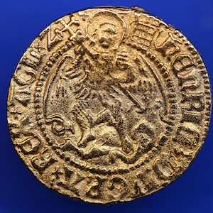 REPRODUCTION Tudor Henry VIII gold plated Half-Angel coin 19mm [H8HACOIN]