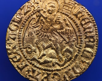 REPRODUCTION Tudor Henry VIII gold plated Half-Angel coin 19mm [H8HACOIN]