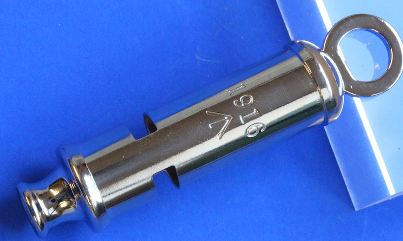 May include: A silver whistle with a ring on the top. The whistle has the inscription "1919" on the side.