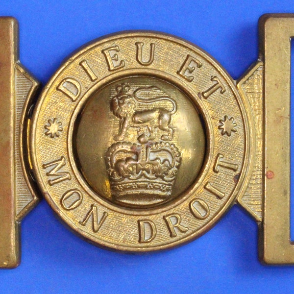 Fibbia della cintura in ottone dell'esercito britannico, DIEU Et Mon DROIT, corona della regina, 1,5 pollici [23/08 28134]