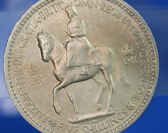 Brittiskt mynt - 1953 Elizabeth II:s kröningskrona, fem shillingmynt, förpackad i låda [10/26 35794]