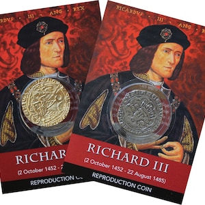 REPRODUCTION Pièce de monnaie médiévale Richard III en plaqué or ANGE et Groat (4 pence) en cartes d'informations [R3-2C]
