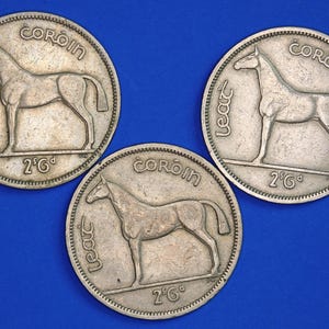 GENUINE 3 Irish Half Crowns 2/6 Ireland EIRE coins, Irish Hunter, various dates [07/25 32960]
