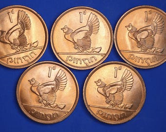 ÄKTA 5 irländska pennies EIRE Irlandmynt, Hen Chicks, 1968, aUNC [10/26 35855]
