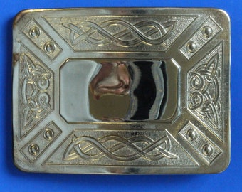 Vintage Pre-owned Scottish Kilt Belt Buckle, MacKay Clan MANU FORTI, for 2 inch belt   [08/23 28027]