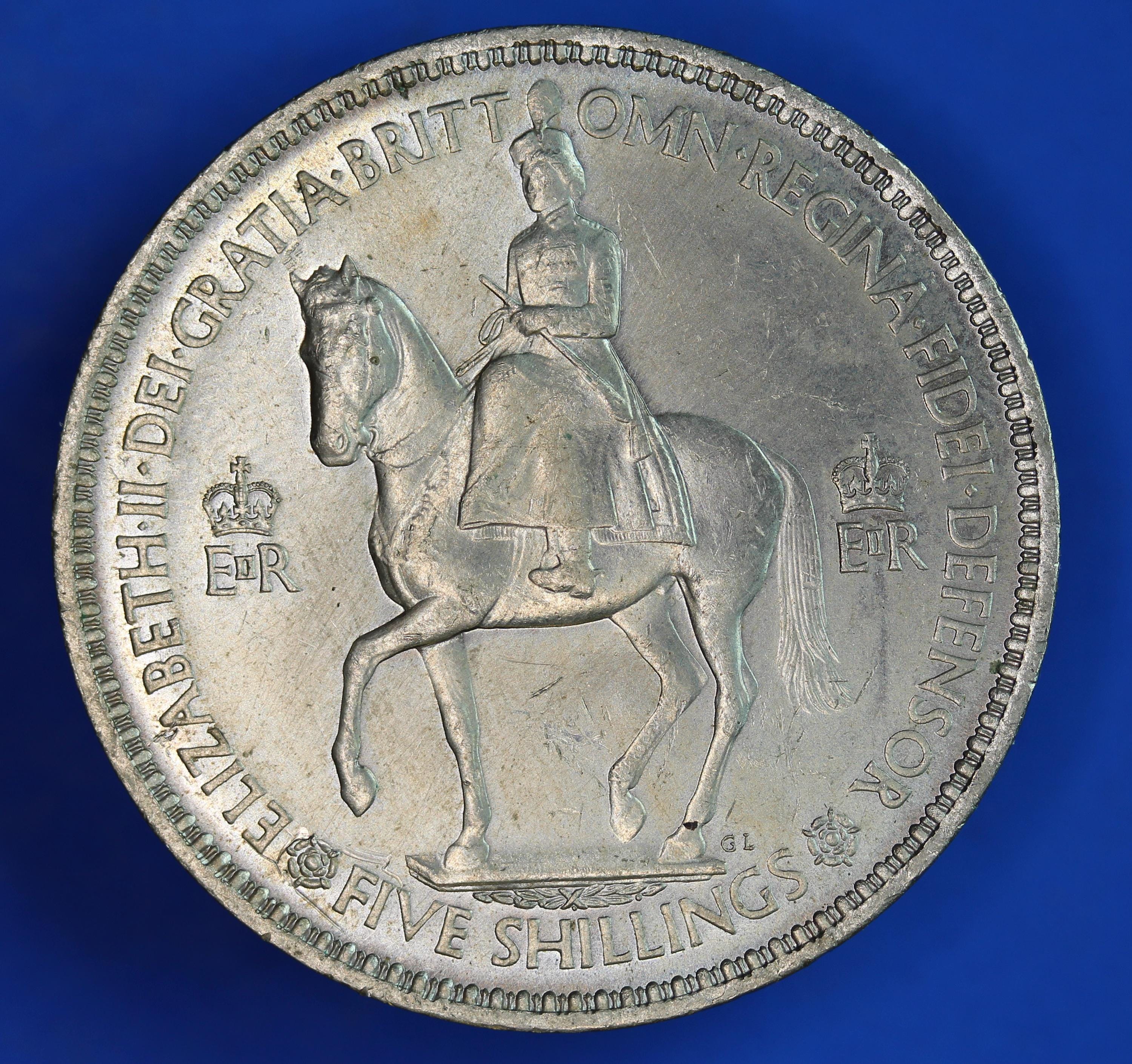 GENUINE British Coin - 1953 Coronation Crown, Elizabeth II Five