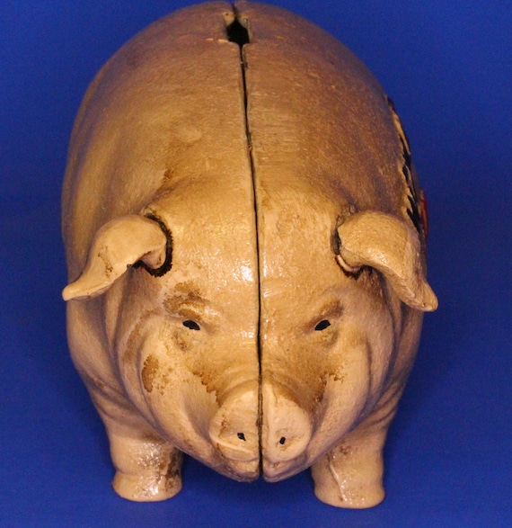 VINTAGE CAST IRON PIG BANKブタ貯金箱　ヴィンテージ鋳鉄 Vintage Style Cast Iron Pig Bank Quaker City, 19cm Long, Moneybox