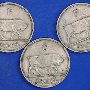 GENUINE 3x Irish shillings Ireland EIRE coins, Various Dates, Bull Coins [01/25 31721]
