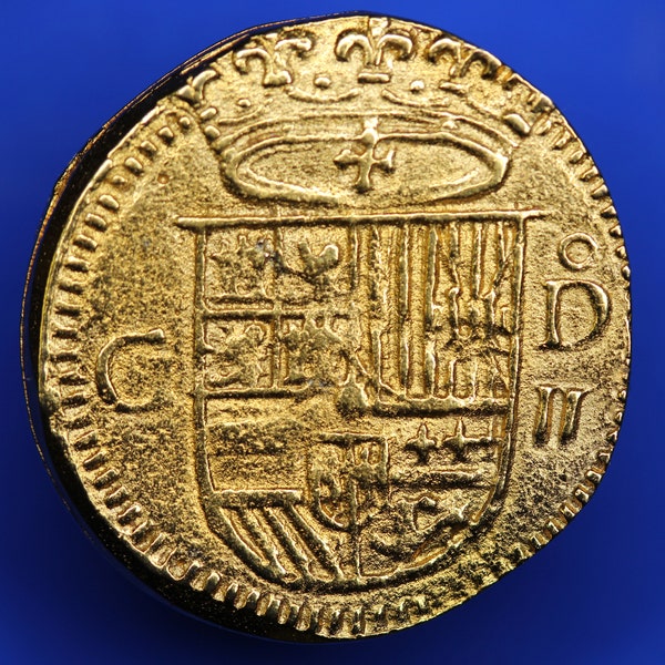 REPRODUCTION, Replica - Gold Doubloon Spanish colonial 2 Escudos 16th C (22mm) coin [DCOIN]