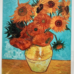 Metal Vintage Style Wall Sign - Vincent Van Gogh Sunflowers - Metal Fine Art Wall Sign 10x8 inch [VANG1]