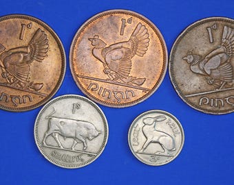 Echte Sammlung irischer Irland EIRE Shilling Threepence Pennies Münzen, verschiedene Daten [R05/26 32564]