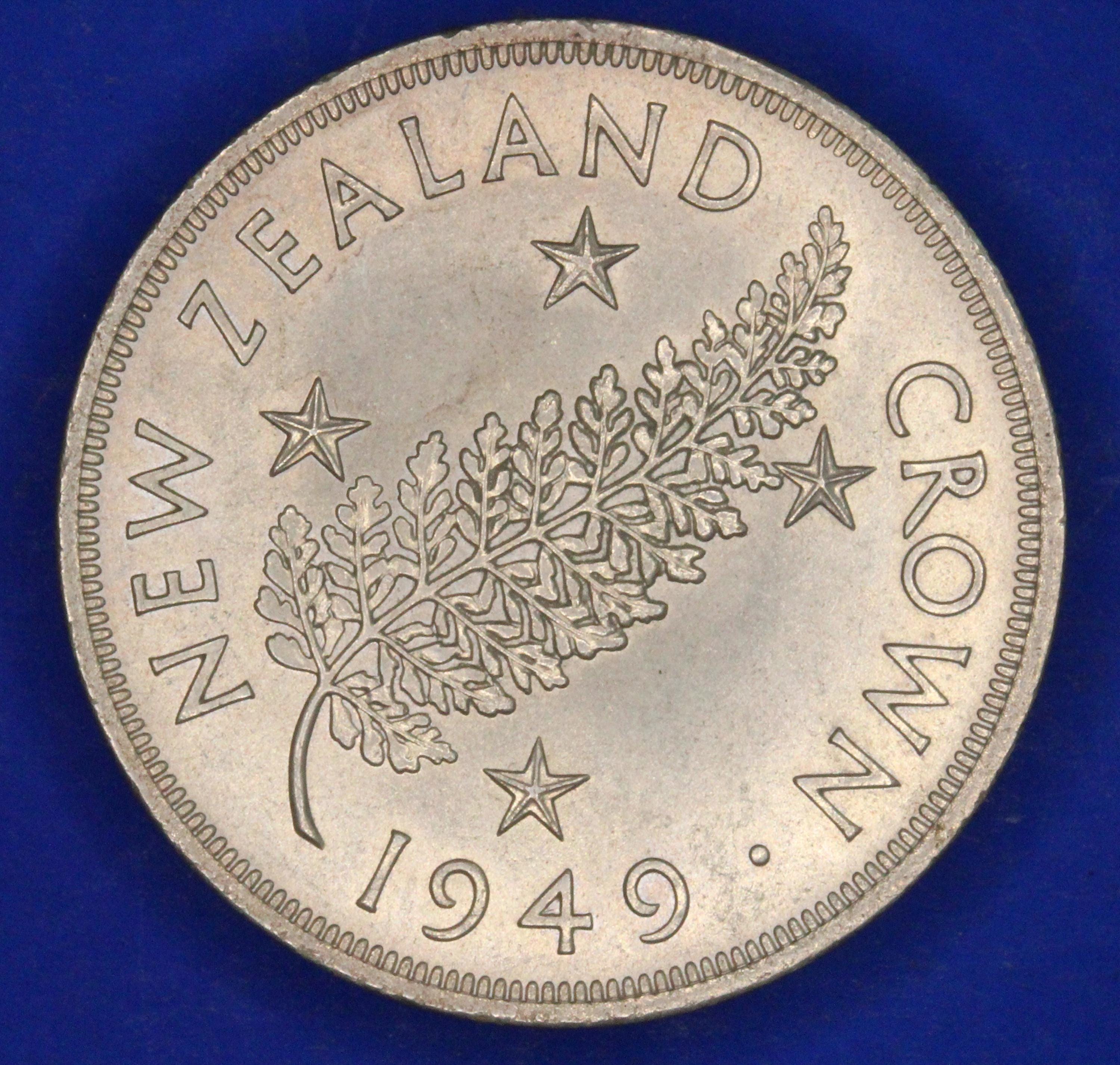 GENUINE - 1949 George VI New Zealand Crown, 50% Silver Coin [10/24