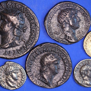 6 REPRODUCTION Roman coins, Sestertius, Dupondius, Aureus, Denarius, Nice group [6MRC]