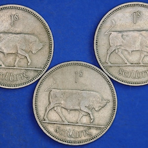 GENUINE 3x Irish shillings Ireland EIRE coins, Various Dates, Bull Coins [01/25 31723]