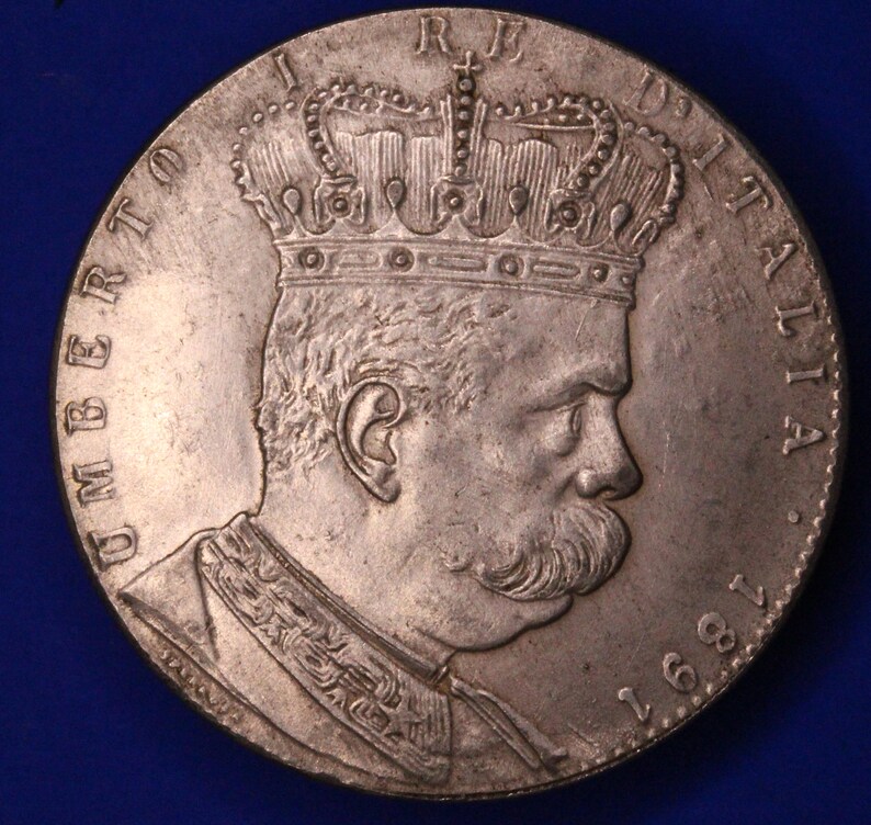R0321 18672 Replica coin Umberto I Crown size REPRODUCTION 1891 Italy 1 Tallero 5 Lire