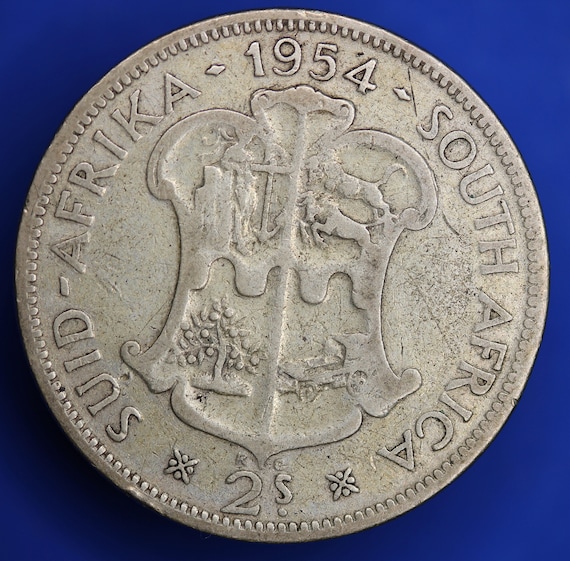GENUINE - 1954 South Africa Elizabeth II Silver 2 Shilling Coin  