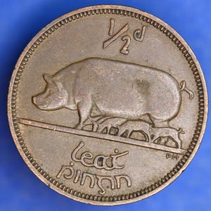 GENUINE 1953 Irish Half Penny Penny 1/2d EIRE Ireland coin, Sow & Piglets [01/25 31734]