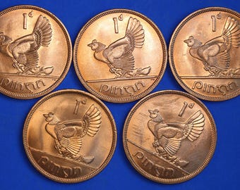 ÄKTA 5 irländska pennies IRLAND-mynt, Hen Chicks, 1968, aUNC [26/10 35858]