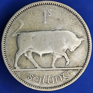 GENUINE 1940 Irish shilling Ireland EIRE coin, 75% silver, Bull Coin [03/25 32307]