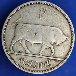 GENUINE 1939 Irish shilling Ireland EIRE coin, 75% silver, Bull Coin [04/25 32446]