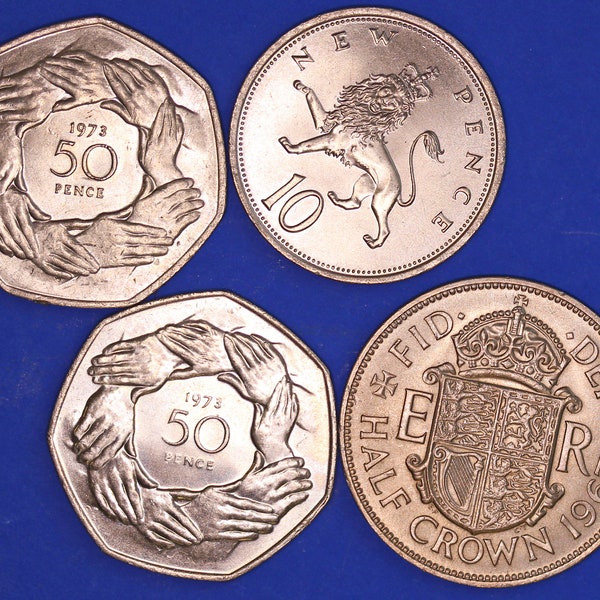 Elizabeth II coin set, High-grades, half crown, fifty pence, ten pence         [12/23 29047]