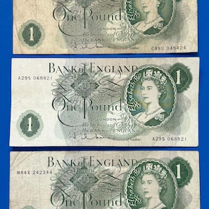 3x 1963 Bank of England One pound 1 pound Hollom banknotes, Elizabeth II [06/25 32694]