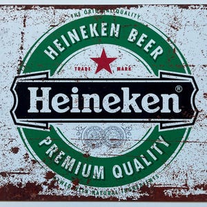 Letrero de pared de metal estilo vintage - Cartel publicitario de cerveza Heineken de primera calidad, aspecto oxidado, 26,7 x 18,8 cm [HEIN1]