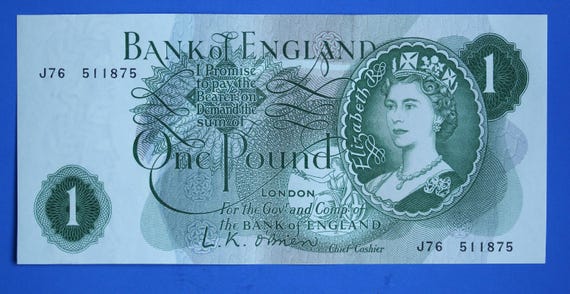 2x 1960 Bank of England One Pound, O'brien 
