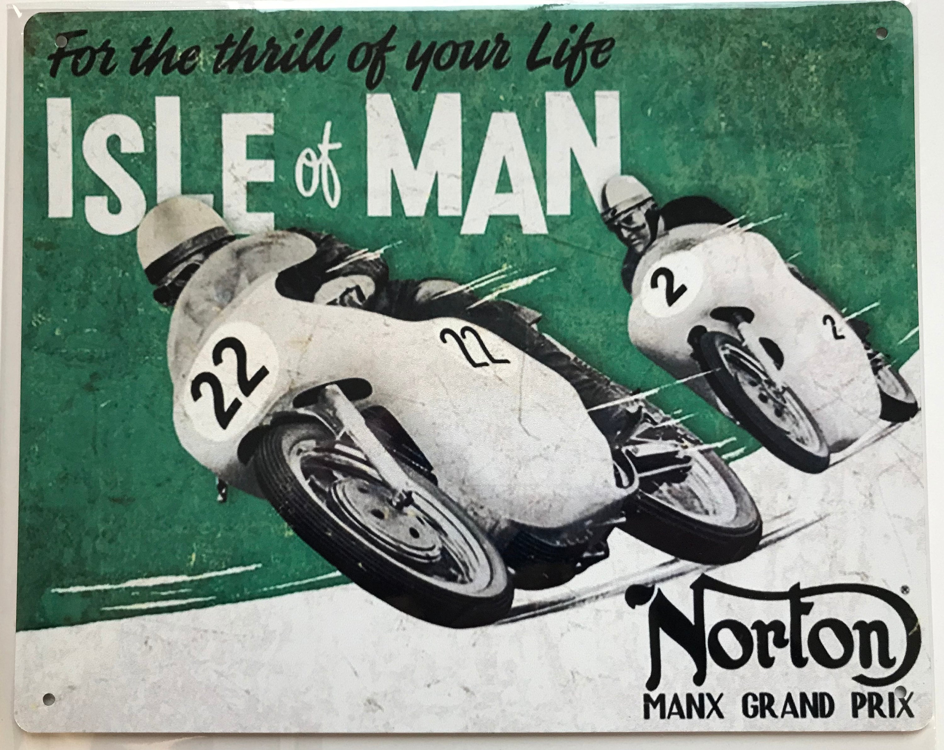 Norton　バイク　金属看板 Metal Vintage Style Sign - Isle of Man Norton TT Race Motorbikes