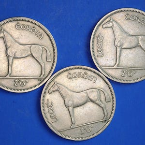 GENUINE 3 Irish Half Crowns 2/6 Ireland EIRE coins, Irish Hunter, various dates [05/25 32480]