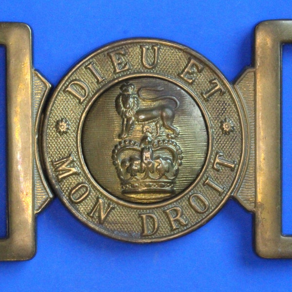 Fibbia per cintura in ottone dell'esercito britannico, DIEU Et Mon DROIT, Queen's Crown, 1,5 pollici [05/23 27701]