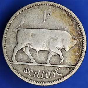GENUINE 1928 Irish shilling Ireland EIRE coin, 75% silver, Bull Coin [03/25 32306]