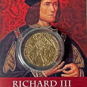 REPRODUCTION Pièce médiévale Richard III ANGE plaqué or sur fiche [R3ACP]