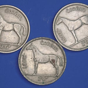 GENUINE 3 Irish Half Crowns 2/6 Ireland EIRE coins, Irish Hunter, various dates [07/25 32962]