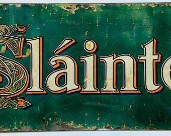 Väggskylt i metall i vintagestil Sláinte, Slainte – Väggdekor för irländsk pub 12 x 6 tum [SLAN1]