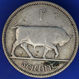 GENUINE 1939 Irish shilling Ireland EIRE coin, 75% silver, Bull Coin [12/24 31596]