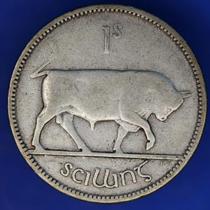GENUINE 1933 Irish shilling Ireland EIRE coin, 75% silver, Bull Coin [12/24 31598]