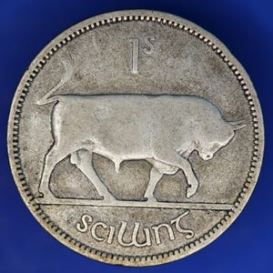 GENUINE 1939 Irish shilling Ireland EIRE coin, 75% silver, Bull Coin [12/24 31597]