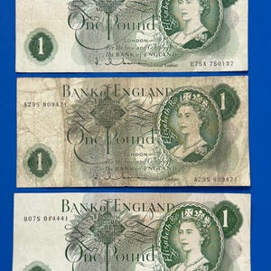 3x 1963 Bank of England One pound 1 pound Hollom banknotes, Elizabeth II [06/25 32695]
