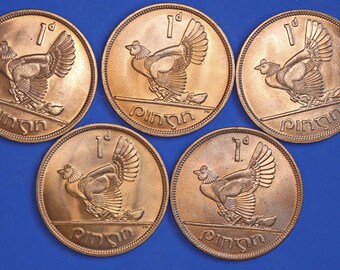ÄKTA 5 irländska pennies IRLAND-mynt, Hen Chicks, 1968, aUNC [10/26 35857]