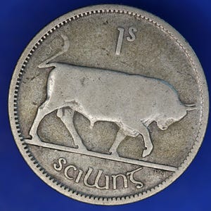 GENUINE 1928 Irish shilling Ireland EIRE coin, 75% silver, Bull Coin [12/24 31587]