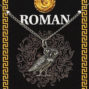 Pendentif Chouette romaine (24 mm) - Étain - avec carte d'informations [ROPPCH]